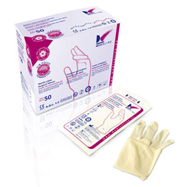 STERILNE LATEX RUKAVICEJednokratni materijal-KirurgijaSterile surgical gloves. Intended for use in surgery. Sterilized with ethylene oxide. Box 50 pairs.